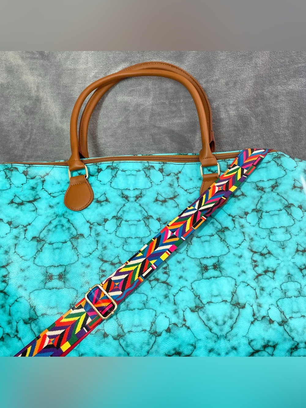 ⭐️NWT⭐️ Weekender - Turquoise Marble Pattern Bag - Southwestern - Picture 3 of 12